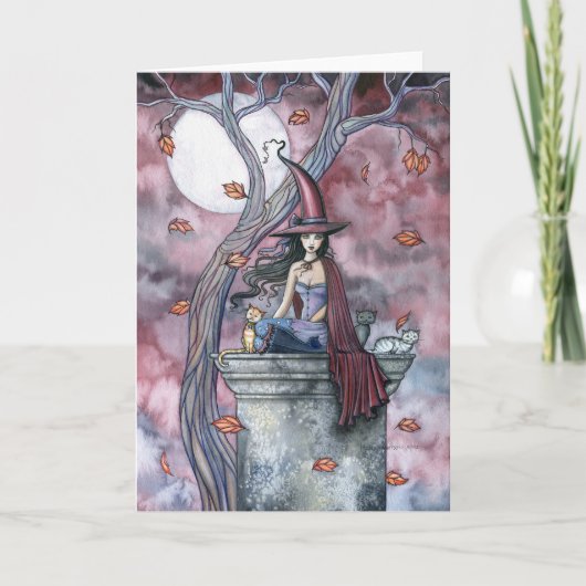 Octobre Vents Halloween Carte Chat Lune de sorcièr (Devant)