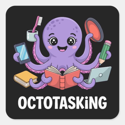 Octopasken in multitaskmodus vierkante sticker (Voorkant)