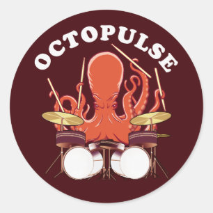 Octopulose Octopus Drummer Ronde Sticker