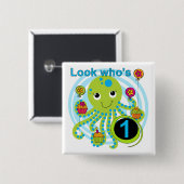 Octopus 1e Verjaardag T-shirts en geschenken Vierkante Button 5,1 Cm (Voorkant /achterkant)