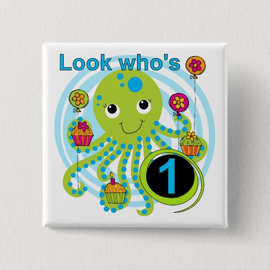 Octopus 1e Verjaardag T-shirts en geschenken Vierkante Button 5,1 Cm (Voorkant)