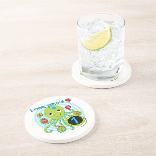 Octopus 1e Verjaardag T-shirts en geschenken Zandsteen Onderzetter (Zijkant)