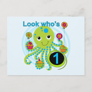 Octopus 1st Birthday T-shirts en cadeautjes Briefkaart