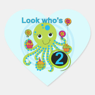 Octopus 2e Verjaardag T shirten en geschenken Hart Sticker