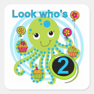 Octopus 2e Verjaardag T shirten en geschenken Vierkante Sticker