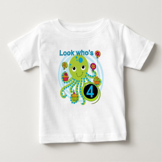 Octopus 4th Birthday T shirten en geschenken (Voorkant)