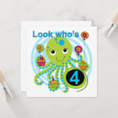 Octopus 4th Birthday T shirten en geschenken Kaart (Voorkant / Achterkant in situ)