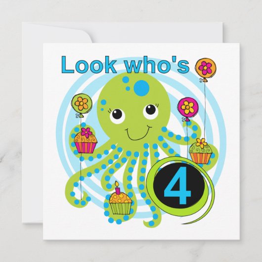Octopus 4th Birthday T shirten en geschenken Kaart (Voorkant)