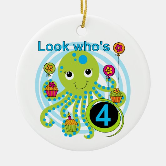 Octopus 4th Birthday T shirten en geschenken Keramisch Ornament (Voorkant)