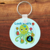 Octopus 4th Birthday T shirten en geschenken Sleutelhanger (Voorkant)