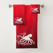 Octopus 6 on Red - Ensemble de serviettes de bain (En situation)