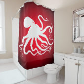 Octopus 6 op rood - het Gordijn van de douwer (In situ)