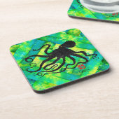 Octopus 6 Sur Bleu/Vert - Dessous de verre En Plas (Côté gauche)