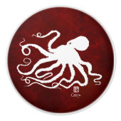 Octopus 6 White op rood r - Knob Keramische Knop (Voorkant)