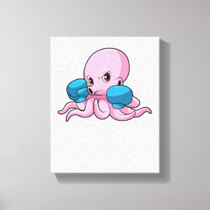Octopus als Boxer met Boxing-handschoenen Canvas Afdruk