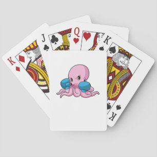 Octopus als Boxer met Boxing-handschoenen Pokerkaarten