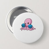 Octopus als Boxer met Boxing-handschoenen Ronde Button 7,6 Cm (Voorkant /achterkant)