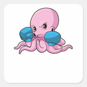 Octopus als Boxer met Boxing-handschoenen Vierkante Sticker