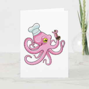 Octopus als Cook met Wooden lepel Kaart
