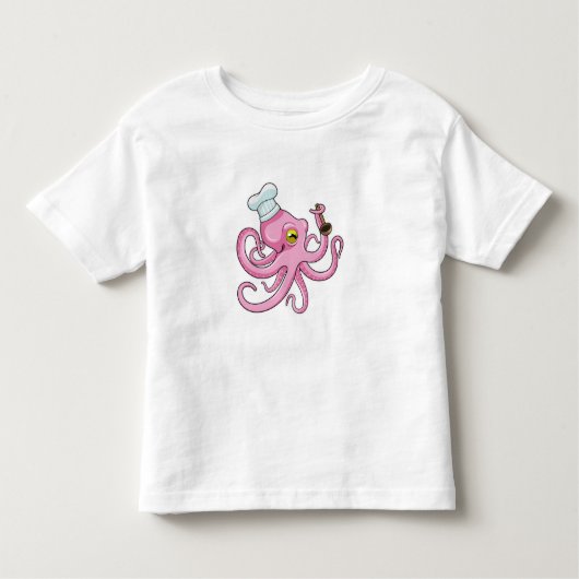Octopus als Cook met Wooden lepel Kinder Shirts (Voorkant)
