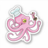 Octopus als Cook met Wooden lepel Sticker (Voorkant)