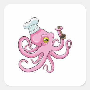 Octopus als Cook met Wooden lepel Vierkante Sticker