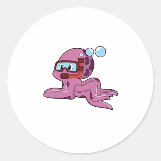 Octopus als duiker met Snorkel Ronde Sticker (Voorkant)