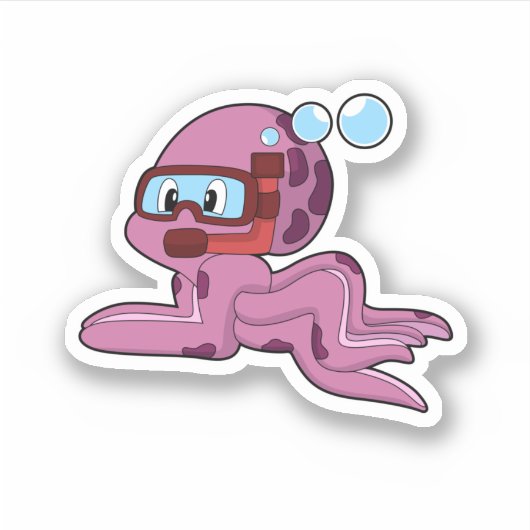 Octopus als duiker met Snorkel Sticker (Voorkant)