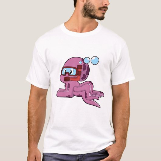 Octopus als duiker met Snorkel T-shirt (Voorkant)