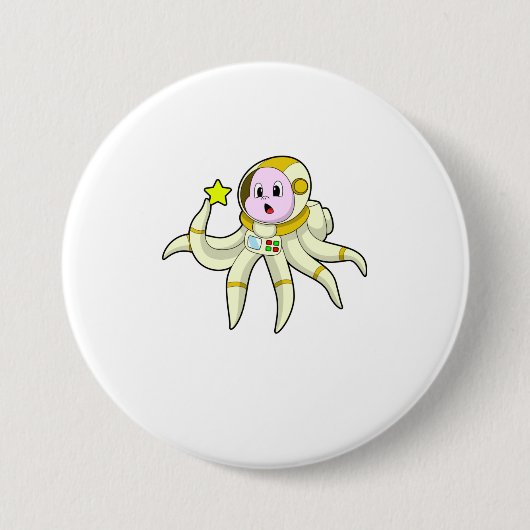 Octopus als duiker met ster ronde button 7,6 cm (Voorkant)