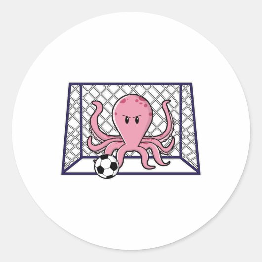 Octopus als Goalkeeper met Voetbal Ronde Sticker (Voorkant)