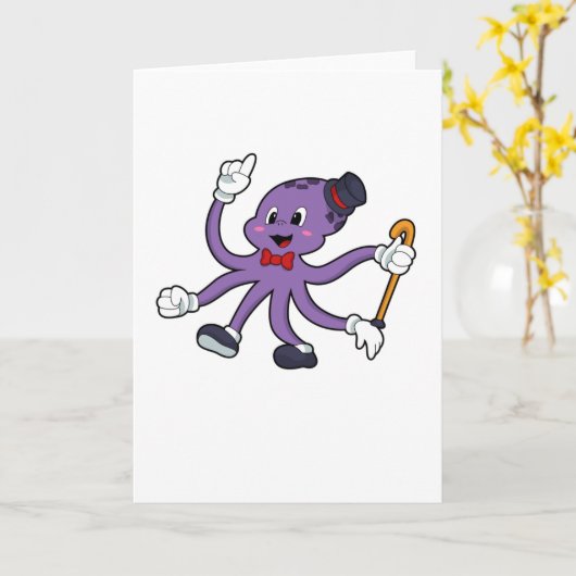 Octopus als Goochelaar met Hoed Kaart (Gele Bloem)