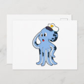 Octopus als kapitein met pet briefkaart (Voorkant / Achterkant)