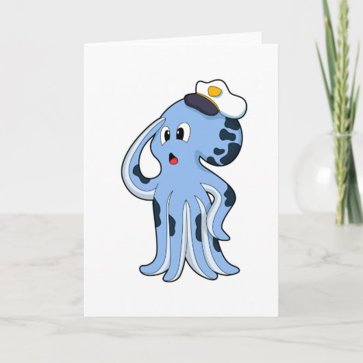 Octopus als kapitein met pet kaart (Voorkant)