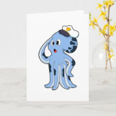 Octopus als kapitein met pet kaart (Gele Bloem)