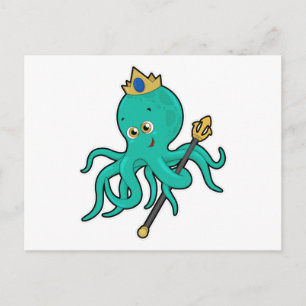 Octopus als Koning met Drietand Briefkaart