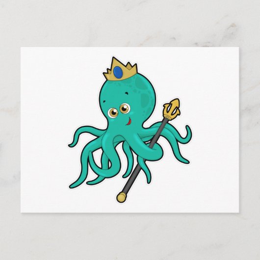 Octopus als Koning met Drietand Briefkaart (Voorkant)