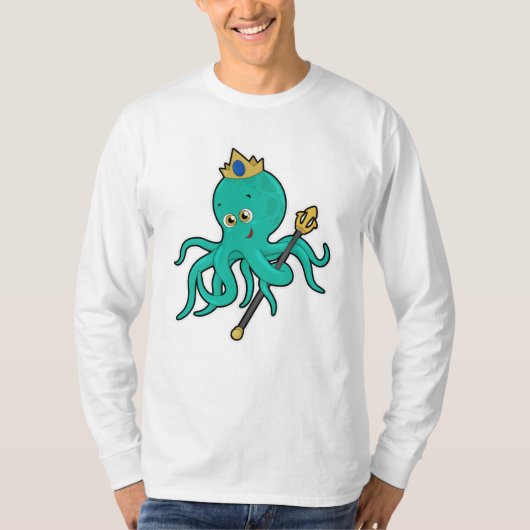 Octopus als Koning met Trident T-shirt (Voorkant)