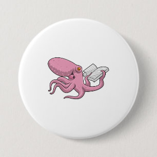 Octopus als Nerd met Boek Ronde Button 7,6 Cm