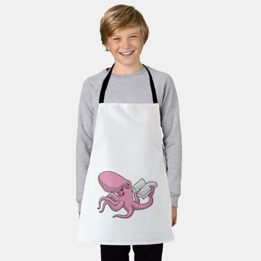 Octopus als Nerd met Boek Schort (Gedragen)