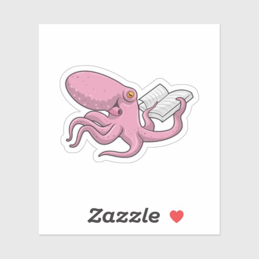 Octopus als Nerd met Boek Sticker (Vel)