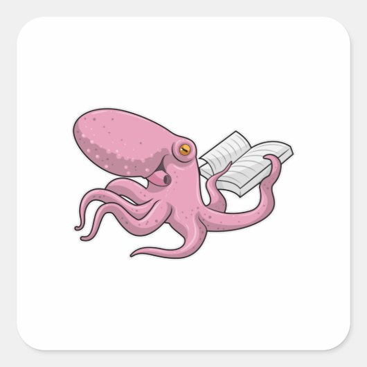 Octopus als Nerd met Boek Vierkante Sticker (Voorkant)