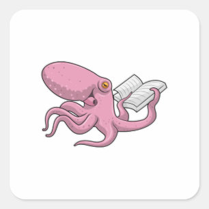 Octopus als Nerd met Boek Vierkante Sticker