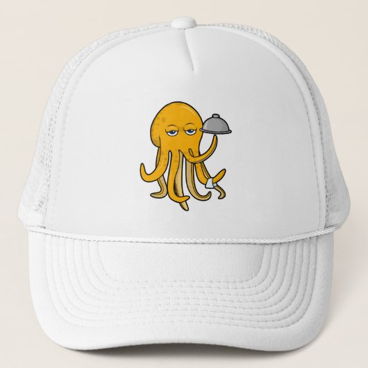 Octopus als ober met dienblad handdoek trucker pet (Voorkant)