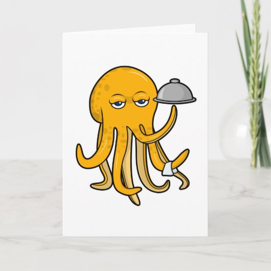 Octopus als ober met dienblad kaart (Voorkant)