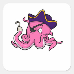 Octopus als piraat met hand vierkante sticker