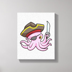 Octopus als Piraat met Saber & Eye patch Canvas Afdruk