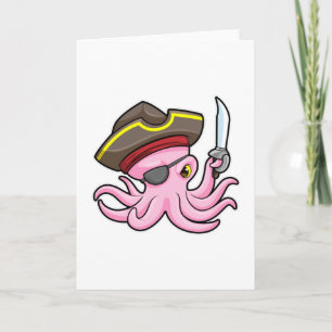 Octopus als Piraat met Saber & Eye patch Kaart