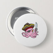 Octopus als Piraat met Saber & Eye patch Ronde Button 7,6 Cm (Voorkant /achterkant)