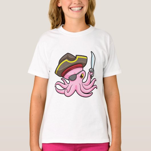 Octopus als Piraat met Saber & Eye patch T-shirt (Voorkant)